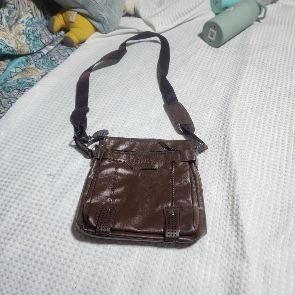 LEINASEN EUC PU BROWN FAUX LEATHER CROSSBODY SLING BAG